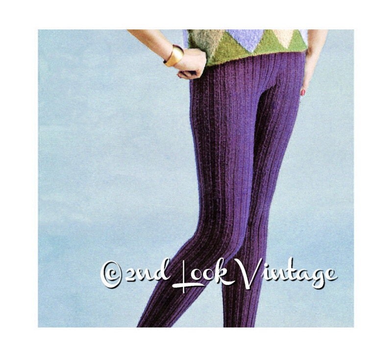 Vintage Knitting Pattern Ribbed Tights 1960s Hand Knit Leotard