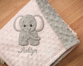 Elephant Personalized Minky Baby Blanket, Personalized Minky Baby Blanket, Personalized Baby Gift, Elephant Appliqued Minky Baby Blanket