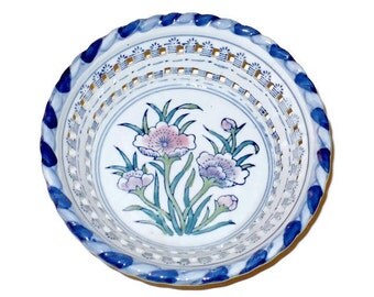 3 Serving Bowls, Pierced Bowl, Blue and White, Ginger Jar blue, Hand Painted, Home Decor, Housewares.Ceramic, Porcelain