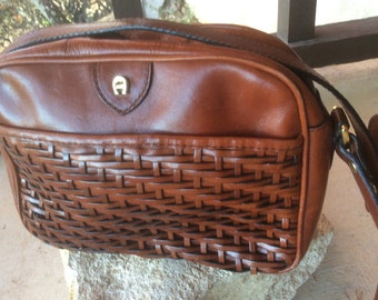 Vintage 90's AIGNER Mini Leather WOVEN Handbag