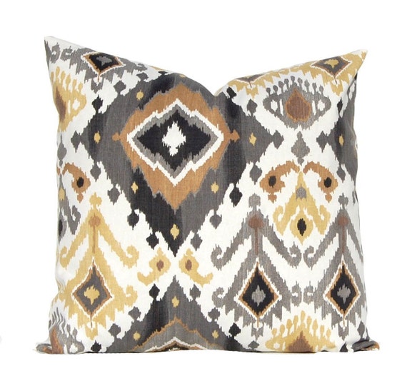 Gold and Black Ikat Pillow Cover Black Cushion Covers Ikat