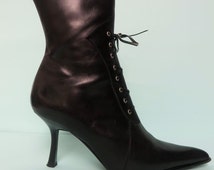 Bottes Victoriennes En Cuir Expresso - Années 1890 - Occasion - Style Rétro