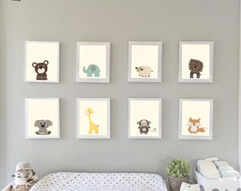 Baby Animal Nursery Art, Nursery Prints, Zoo Nursery Wall Art, Baby Wall Art, Gender Neutral Nursery Decor, Baby Girl Baby Boy, Baby Gift