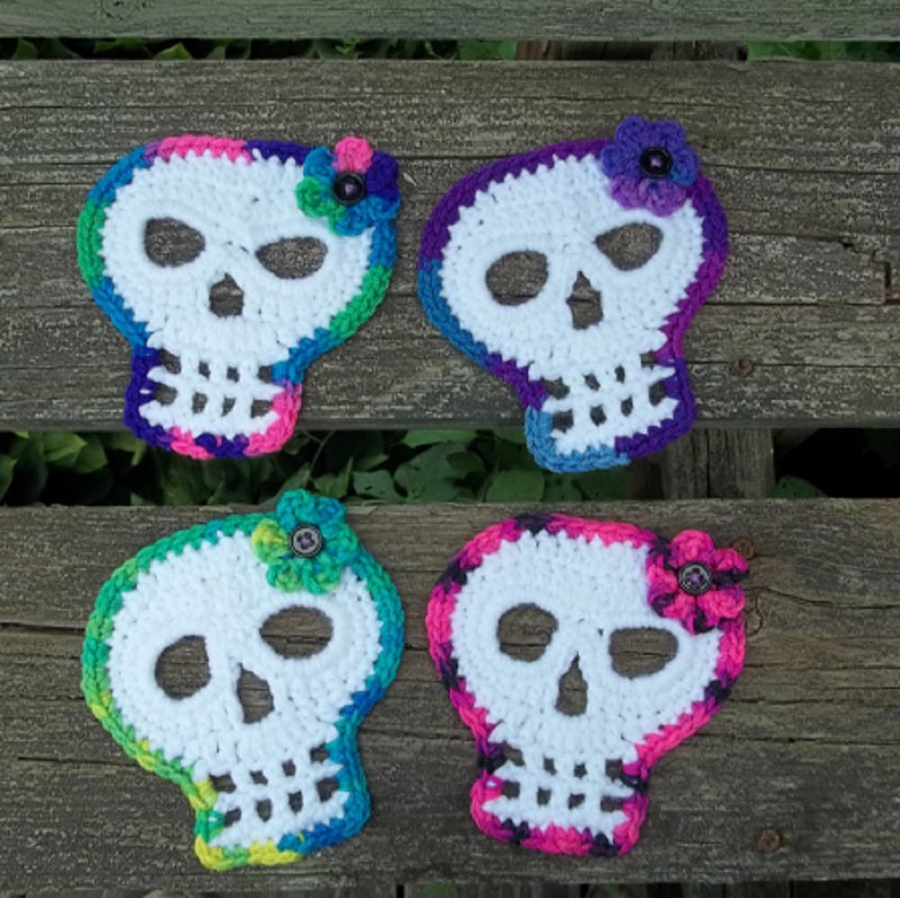 Sugar Skull Coasters Crocheted Skull Coasters Set of 4