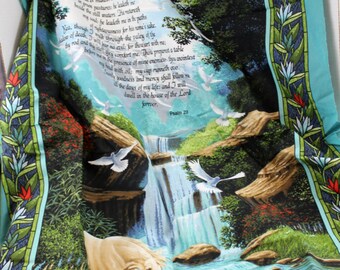 23rd Psalm fabric waterfall script biblical craft supply sewing quilting home decor