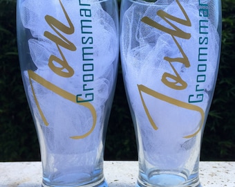 Groomsmen beer pub glasses , personalized beer mugs, groomsmen mugs, personalized wedding party glasses