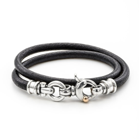 BLACK LEATHER BRACELET / silver leather handmade bracelet/ men's jewelry/ handmade bracelet gift idea /turn twice on your wrist