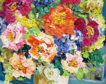 Windowsill Floral Original Painting canvas art wall art 16 x 20 Art by Elaine Cory