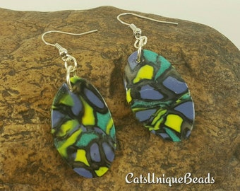 Dangle fire earrings Item E1061 Polymer Clay by CatsUniqueBeads