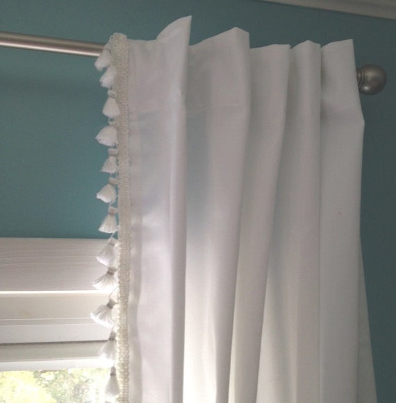 White Curtain With French Tassel Trim And Tiebacks