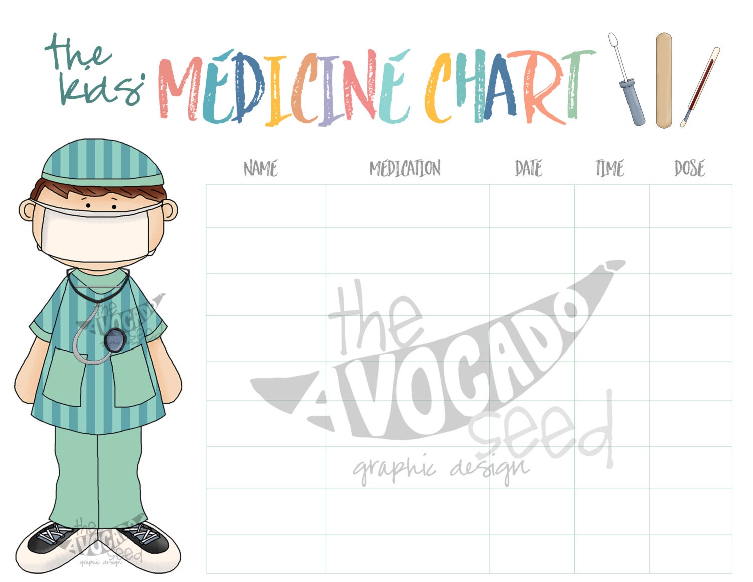 Cute Kids Medicine / Medication / Sick Chart DIY Printable