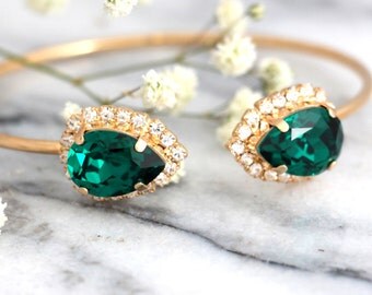 Emerald Bracelet, Emerald Bridal Bracelet,Bridal Rose Gold Bracelet,Bangle Gold Bridal Bracelet,Bridesmaids Gifts,Rose Gold Emerald Bracelet
