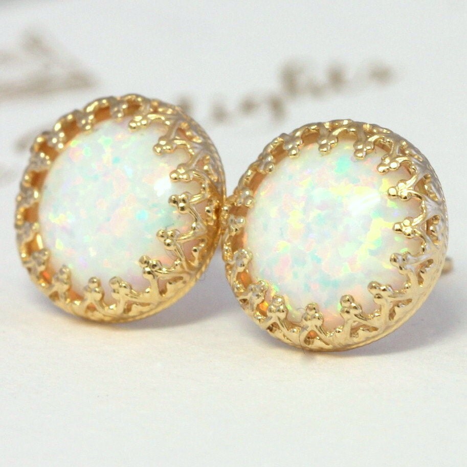 Opal Earrings Opal Stud Earrings White Opal Jewelry