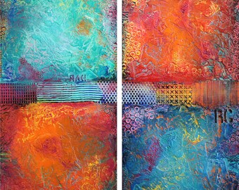 60"x60" ORIGINAL Huge Abstract Painting Textured MODERN (2 30x60 Wood Panels) Colorful Fine Art by Maria Farias