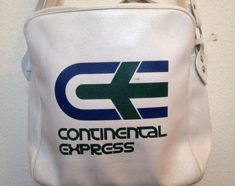 1970s Continental Express travel bag, vintage airline bag, white carry on tote bag, laptop bag, market bag, diaper bag, yoga bag, retro