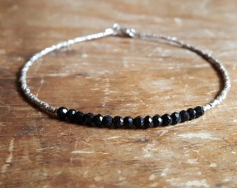 Black Tourmaline Bracelet Beaded Bracelets Womens Jewelry Gift Boho Stacking Bracelet Hill Tribe Silver Jewelry Tourmaline Bead Bracelet