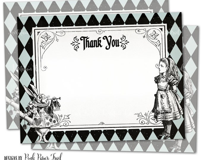 Classic Alice in Wonderland Thank You Card, Alice's Adventures in Wonderland, Instant Download, Print Your Own