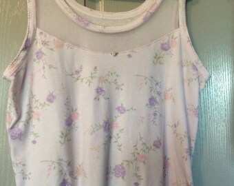 Lace Mesh top sleeveless tank top lavender floral soft cotton unlabeled