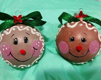 A set of two Cute Gingerbread Ball Ornaments