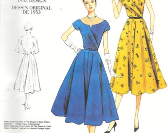 Vogue V1043 Retro 1953 Dress Elegant Flared and Belted Sewing Pattern Vintage 1950s Size 14, 16, 18 and 20