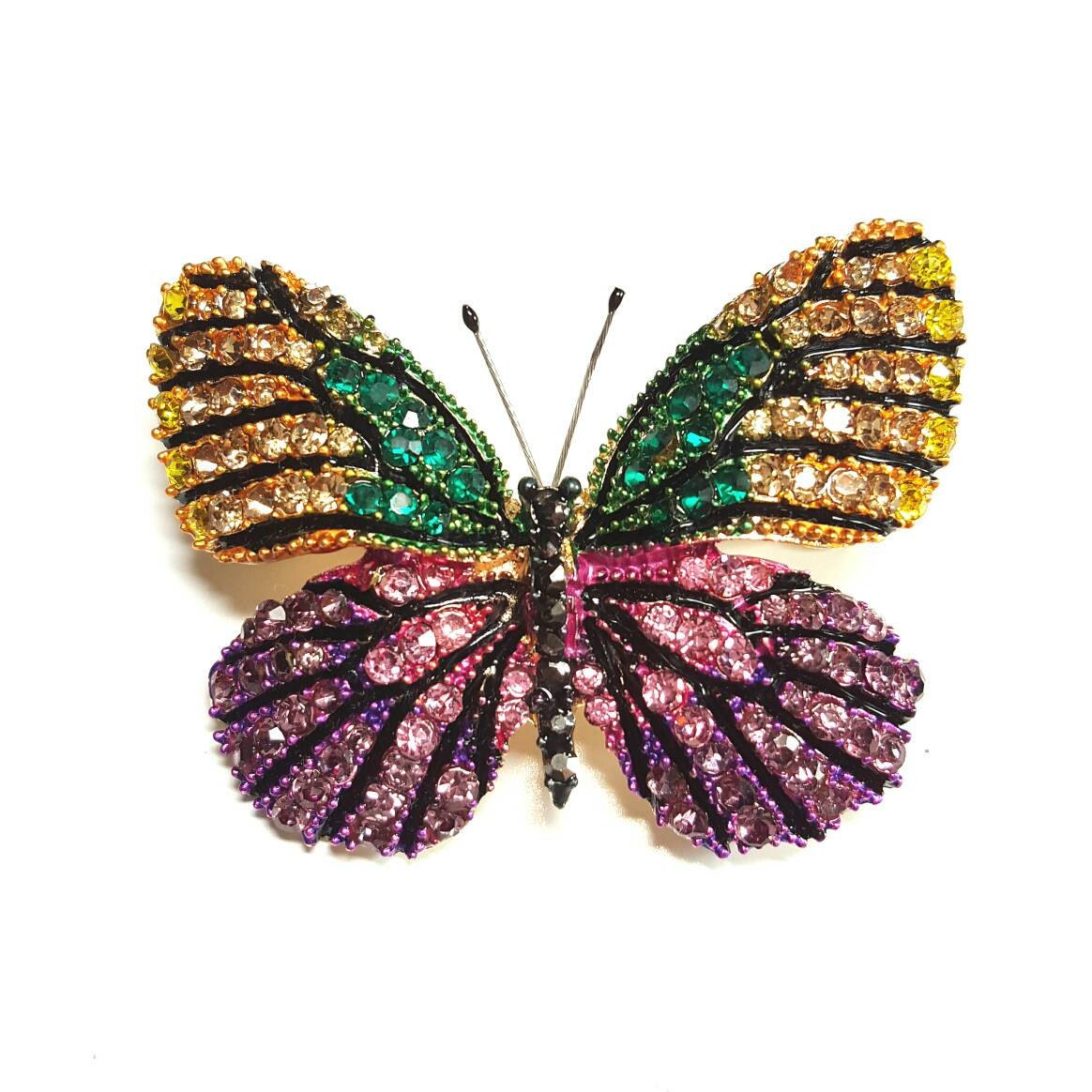 Vivid Multi Coloured Gemstone Butterfly Broach by scartissueinc