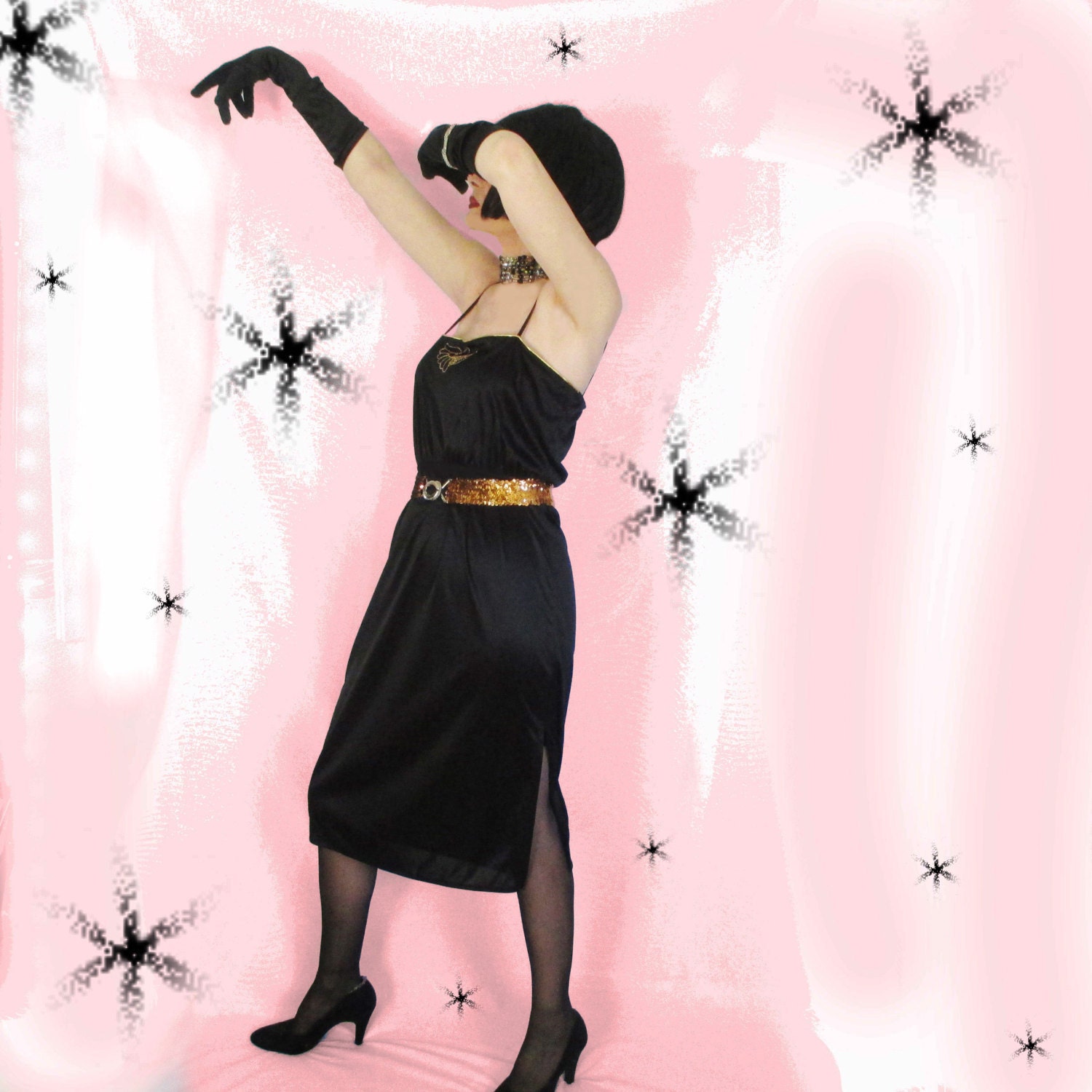 Vintage Disco Dress 70s Black Knit Cocktail Dress With Gold   Il Fullxfull.963226336 J8m3 