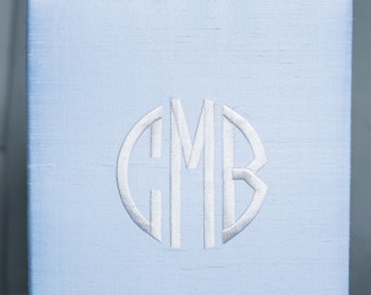 Blue Silk Baby Memory Book with Ivory Monogram 5 , baby album , baby gift , scrapbook , boy monogram , boy gift , album