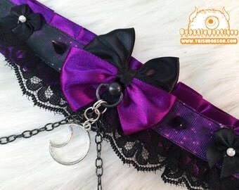 Gothic Spiked Galaxy Kitten Play Collar, Kitten Play Collar, Pet Play Collar, Choker, Adult Kitten Play Collar, BDSM Collar