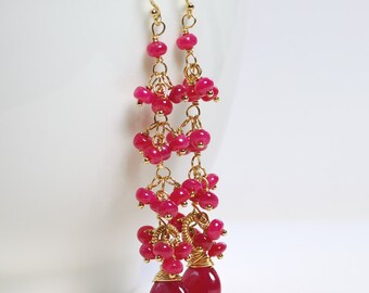 Ruby Cluster Earrings by Agusha. Ruby Dangle. Red Gemstone Cluster Earrings. July Birthstone Dangles