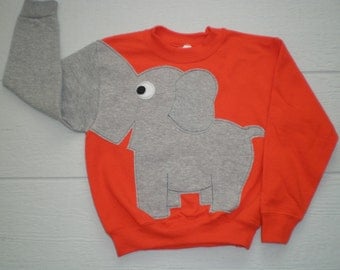 Orange Childrens Elephant Trunk sleeve sweatshirt, small and xlarge,elephant jumper, childrens sweatshirt, SPECIAL
