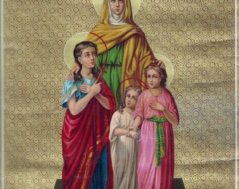 Digital image Saint Sofia Sophia Icon Antique Lithoprint Beautiful colors UNIQUE