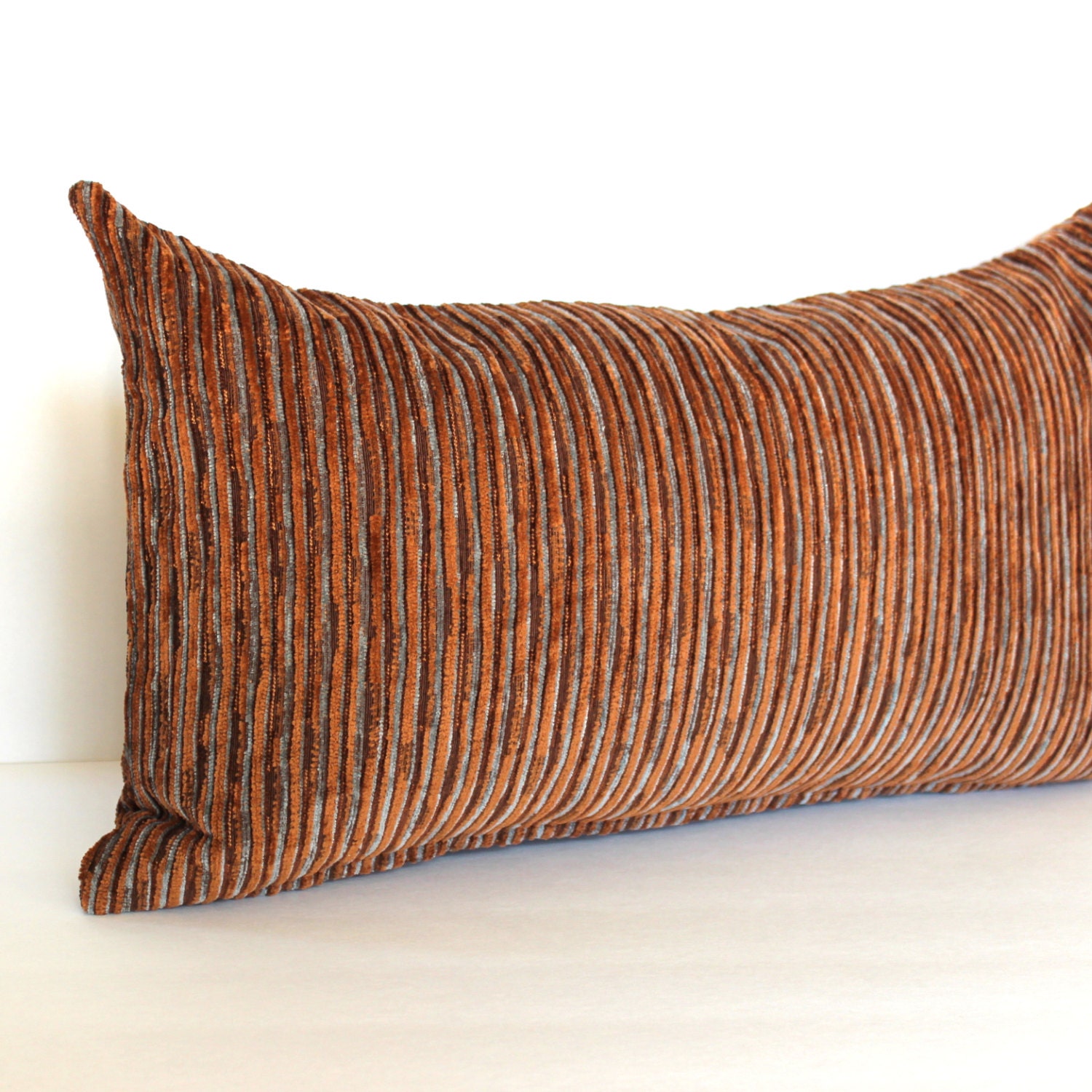 Lumbar Pillow Cover Rust Brown Stripe Throw Pillow Cover