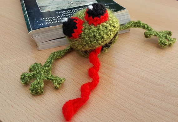 Handmade Crochet Squashed Funny Frog Bookmark Book Page Marker Great Teacher Gift