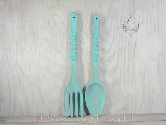 Large fork and spoon painted fork and spoon woodwall