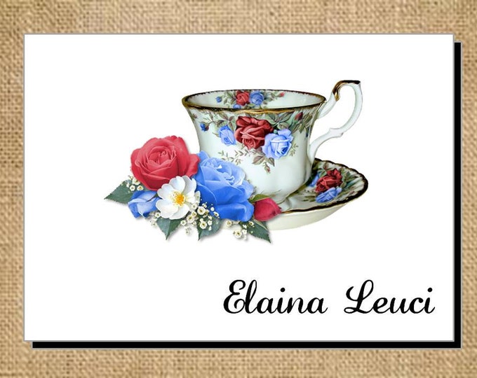 Beautiful Personalized 4th of July Teacup Note Cards - Tea Invitations - Tea Cup Thank You Cards