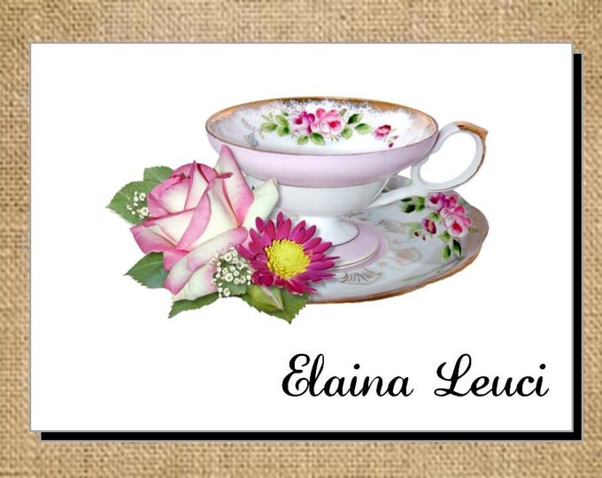 Beautiful Personalized Henrietta Cup of Tea Teacup Note Cards - Invitations - Thank You Cards for Bridal Shower or Luncheon ~ Bridal Gift