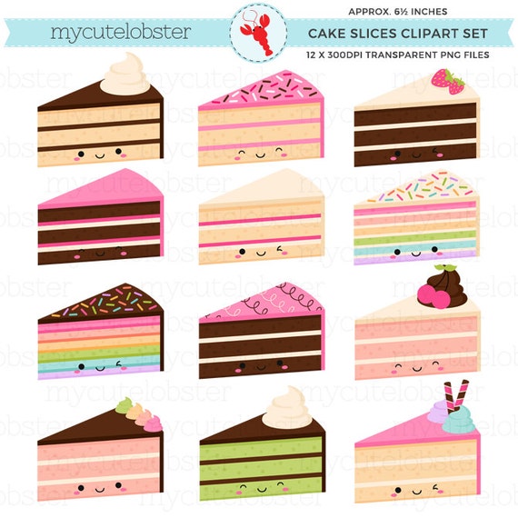 Happy Cake Slices Clipart Set clip art set of cute cake