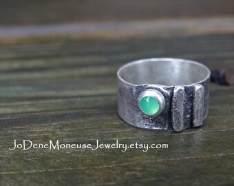 Sterling silver ring, rustic, reticulated, fused, chelcedony stone, energy stone, one of a kind, metalsmith ring,metalsmith jewelry size 8.5