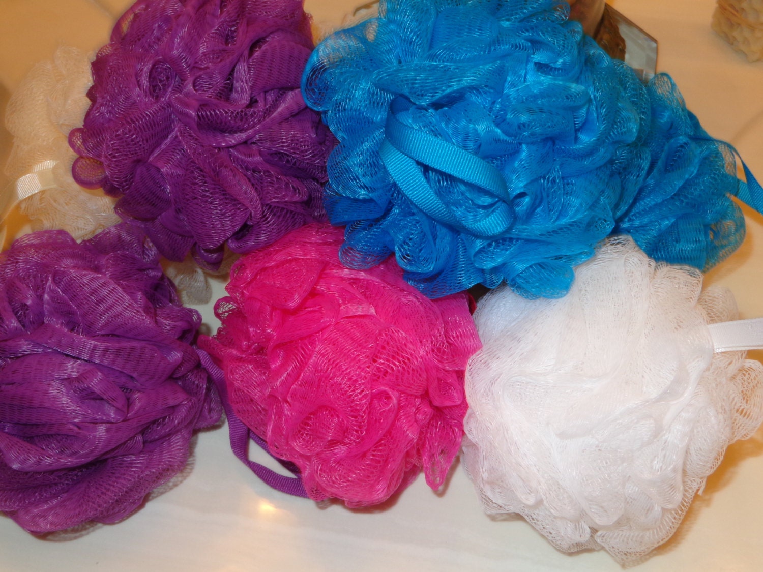 POUFS Nylon Mesh Bath & Shower Puffs in Assorted Colors