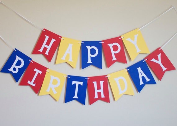 Happy Birthday Banner in red yellow and blue Birthday Party