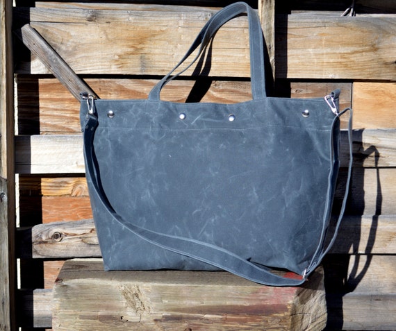 Waxed Canvas Tote with Detachable Strap- Diaper Bag- Weekender-Vegan
