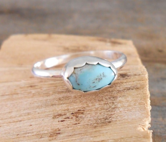 Turquoise Oval Cab Sterling Silver Ring Size 7.5