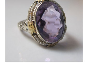 Items similar to Adorable Antique Amethyst and Seed Pearl Ring on Etsy