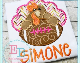 Girl's Football Turkey Applique - Girl's Thanksgiving shirt - Turkey Applique - Holiday Shirt - Holiday Applique design- Happy Thanksgiving