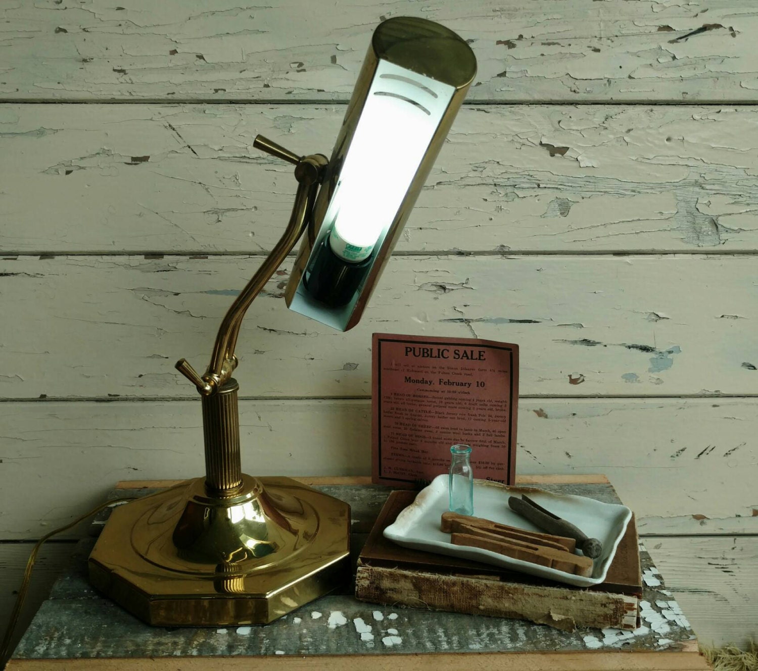 Vintage Brass Swivel Arm Desk Lamp Antique Retro Modern