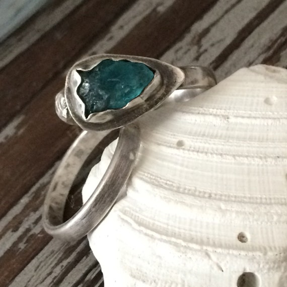 Raw Gemstone Engagement Ring Set in Sterling Silver Unique