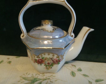 Gold Trimmed One Cup Flowered Teapot