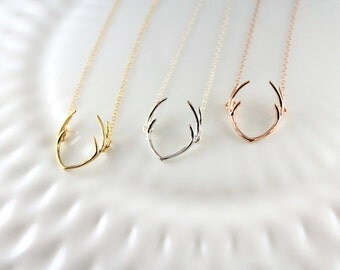 Deer antler necklace - Your choice of color, Silver, Gold, Rose gold - Trendy jewelry - Horn necklace - Gift for her - Outdoor lover