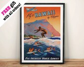Hawaii Impresión de surf: Vintage Viajes Anuncio Arte Cartel Cartel Colgando, Azul