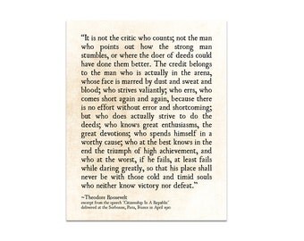 Man in the Arena, Theodore Roosevelt Speech, Teddy Roosevelt Quote, Inspirational Quote, Large Wall Art, Office Art, Graduation Gift